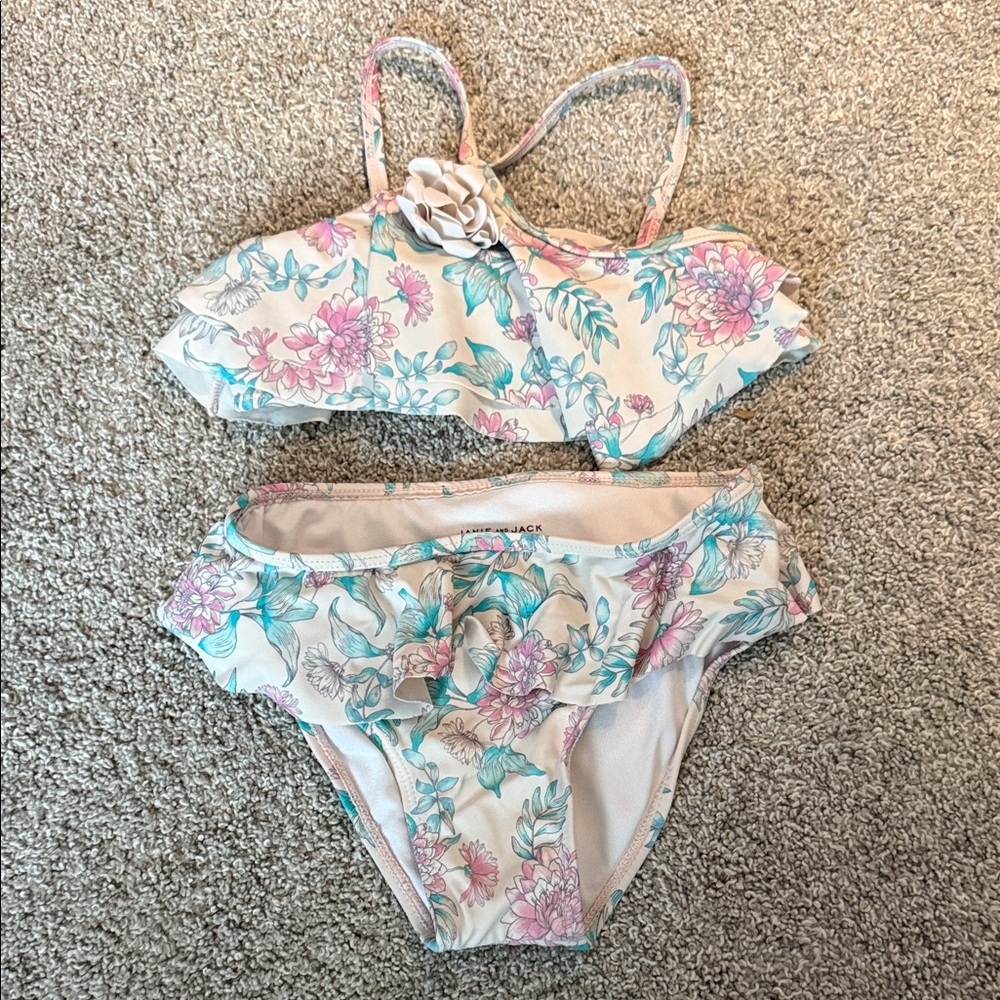 Janie and Jack - muted pastel Floral Bikini Set with Ruffle Detail - size 4